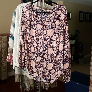 Lucky Brand Navy and Pink Blouse